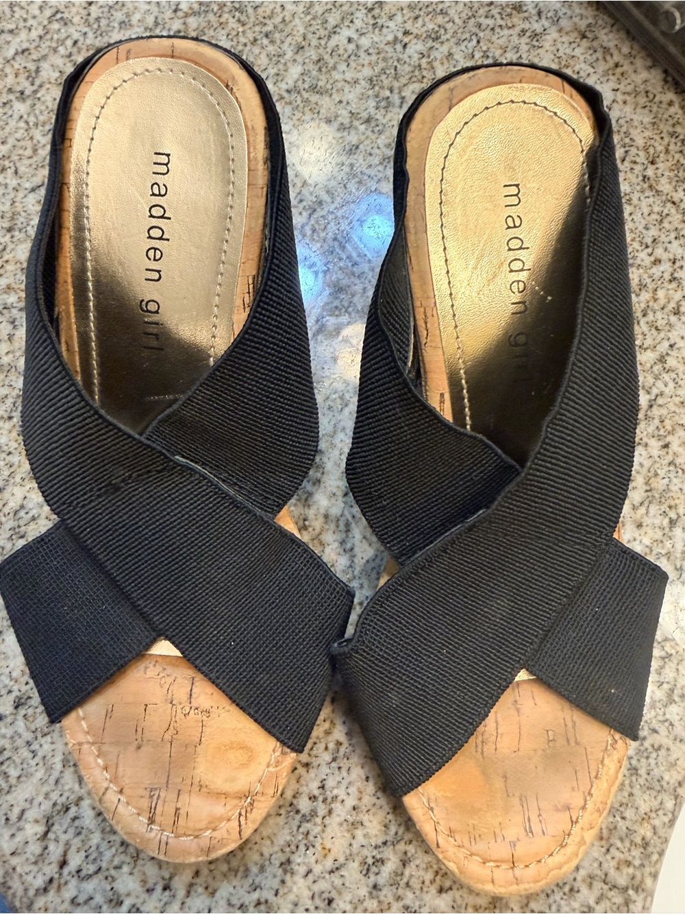 Madden Girl‎ Cork Wedge Summer Platform Sandals Black - Size 6.5